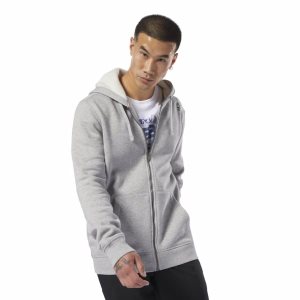 Bluza Z Kapturem Męskie Reebok Elements Fleece Full-Zip Szare PL 46HDVUR